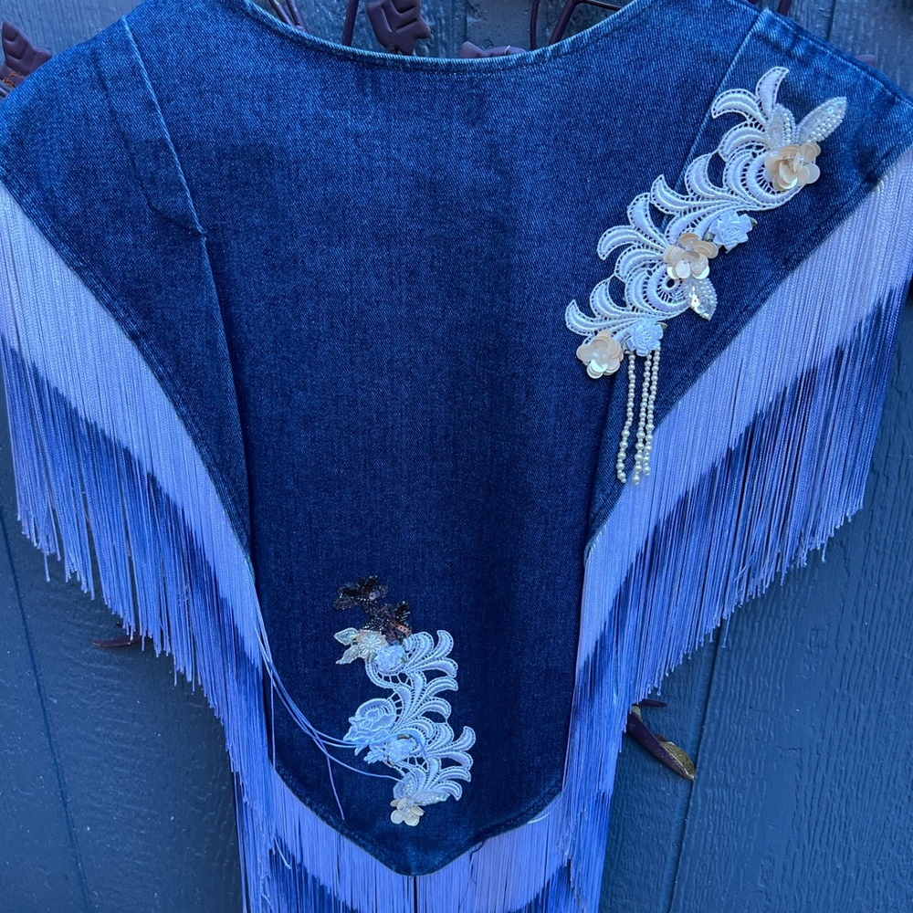 Embellished Denim Vest with Fringe - Picture 2 of 4